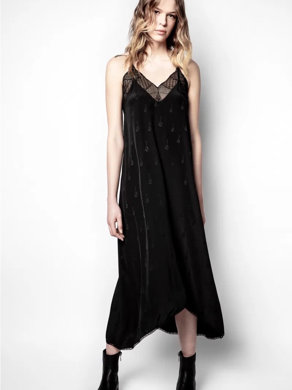 Zadig & Voltaire Risty Guitar Black Lace-Trim Maxi Slip Dress - Picture 2 of 3